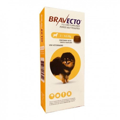 Bravecto Para Perro De 2 A 4.5 Kg - 112.5 Mg  - Antipulgas y Garrapatas